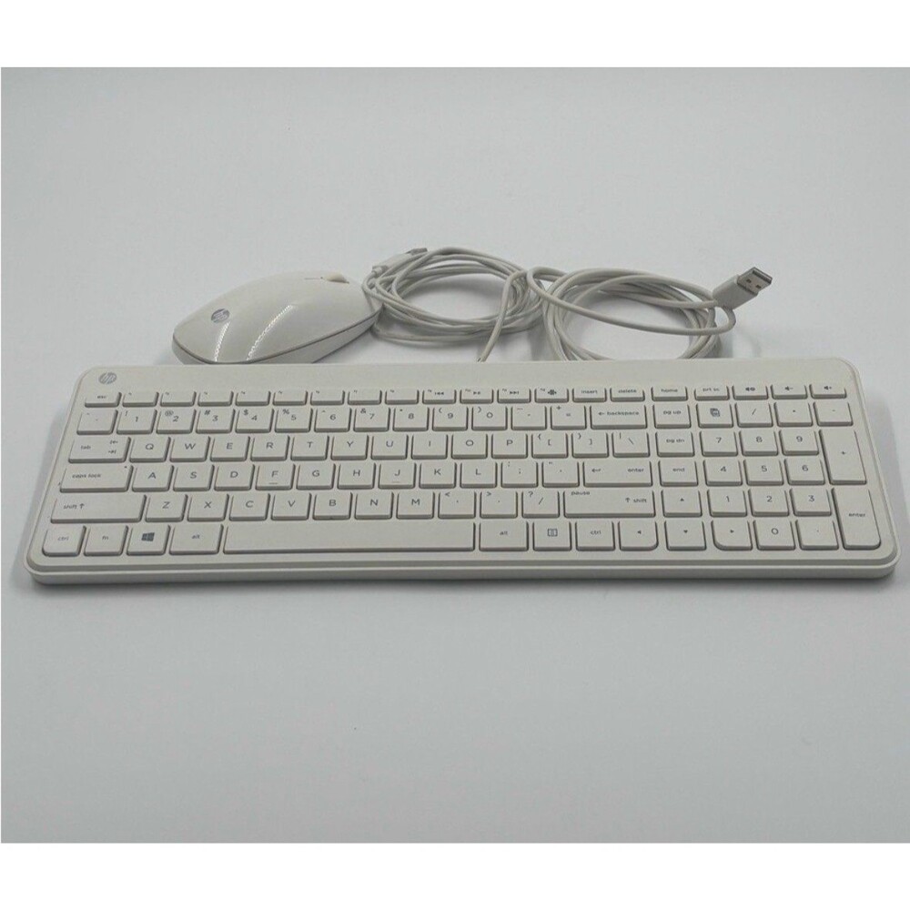 HP White Slim Wired USB Keyboard & Optical Mouse Set Chiclet Style Desktop PC